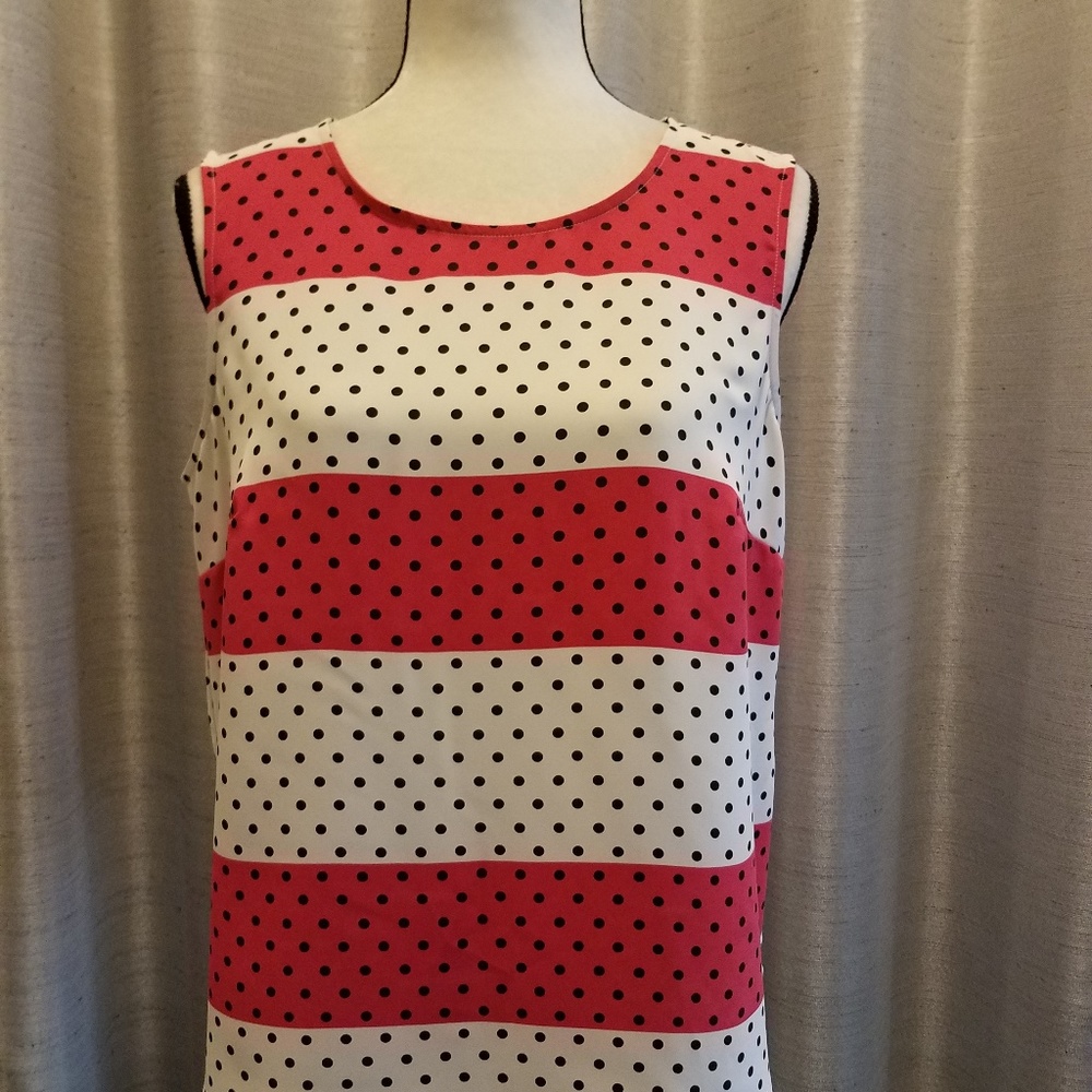 Talbots Black, White and Fuchsia Polka Dot Blouse